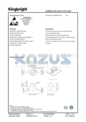 AM2520PBC-A03 datasheet - SUBMINIATURE SOLID STATE LAMP