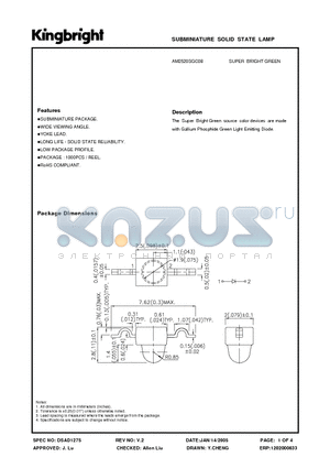 AM2520SGC08 datasheet - SUBMINIATURE SOLID STATE LAMP