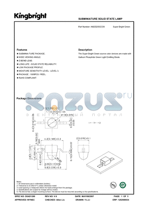 AM2520SGC09 datasheet - SUBMINIATURE SOLID STATE LAMP