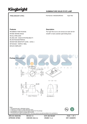 AM2520SURCK03 datasheet - SUBMINIATURE SOLID STATE LAMP