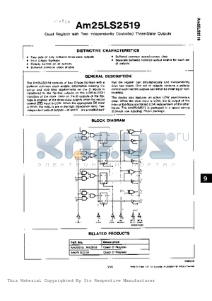 AM25LS2519DC datasheet - QUAD REGISTER WITH TWO INDEPENDENTLY CONTROLLED THREE STATE OUTPUTS