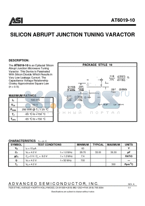 AT6019-10 datasheet - SILICON ABRUPT JUNCTION TUNING VARACTOR