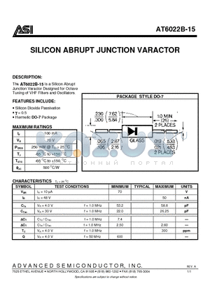 AT6022B-15 datasheet - SILICON ABRUPT JUNCTION VARACTOR