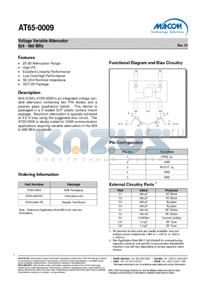 AT65-0009 datasheet - Voltage Variable Attenuator 824 - 960 MHz