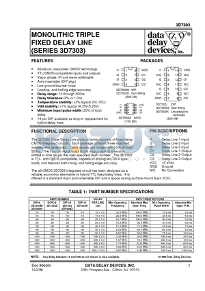 3D7303H-30 datasheet - MONOLITHIC TRIPLE FIXED DELAY LINE