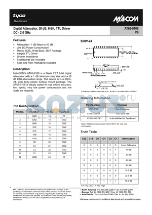 AT65-0106-TB datasheet - Digital Attenuator 50dB, 6-Bit, TTL Driver, DC-2.0 GHz