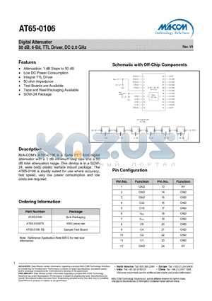 AT65-0106-TB datasheet - Digital Attenuator 50 dB, 6-Bit, TTL Driver, DC-2.0 GHz