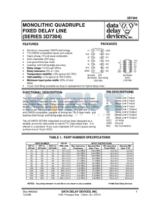 3D7304D-10 datasheet - MONOLITHIC QUADRUPLE FIXED DELAY LINE