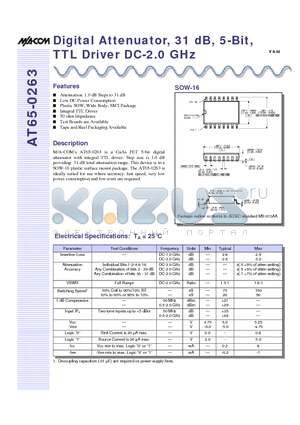 AT65-0263TR datasheet - Digital Attenuator, 31 dB, 5-Bit, TTL Driver DC-2.0 GHz