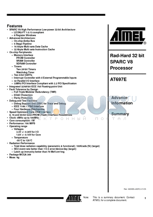 AT697E-2E-E datasheet - Rad-Hard 32 bit SPARC V8 Processor