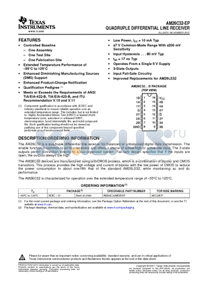 AM26C32-EP datasheet - QUADRUPLE DIFFERENTIAL LINE RECEIVER