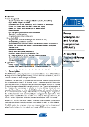 AT73C209 datasheet - Power Management and Analog Companions PMAAC)