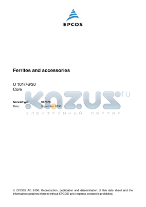 B67370 datasheet - Ferrites and accessories U 101/76/30 Core