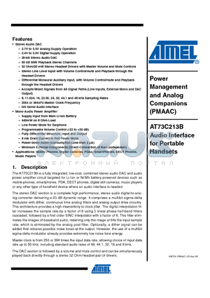 AT73C213B datasheet - Power Management and Analog Companions (PMAAC)