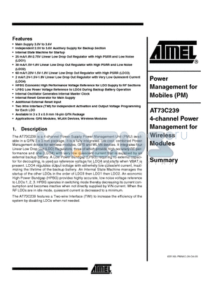 AT73C239 datasheet - Power Management for Mobiles (PM)