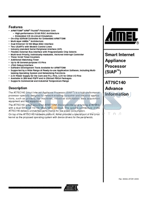 AT75C140 datasheet - Smart Internet  Appliance  Processor  (SIAP-TM)