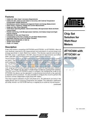 AT73C501 datasheet - Chip Set Solution for Watt-Hour Meters