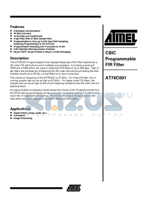 AT76C001 datasheet - CBIC Programmable FIR Filter