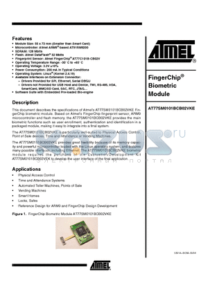 AT77SM0101BCB02VEK datasheet - FingerCHIP BIOMETRIC MODULE
