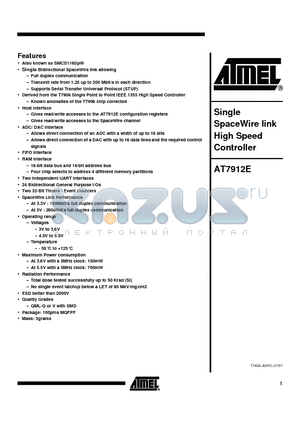 AT7912EKF-E datasheet - Single SpaceWire link High Speed Controller