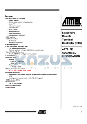 AT7913EKB-E datasheet - SpaceWire-Remote Terminal Controller (RTC)