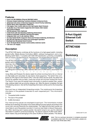 AT79C1030 datasheet - 8-Port Gigabit Ethernet CoS Switch