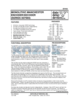 3D7503D datasheet - MONOLITHIC MANCHESTER ENCODER/DECODER