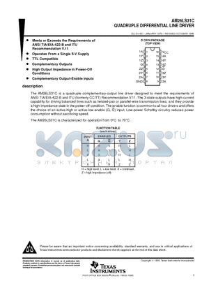 AM26LS31CD datasheet - QUADRUPLE DIFFERENTIAL LINE DRIVER