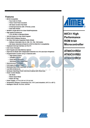 AT80C51RD2-SLSUM datasheet - 80C51 High Performance ROM 8-bit Microcontroller