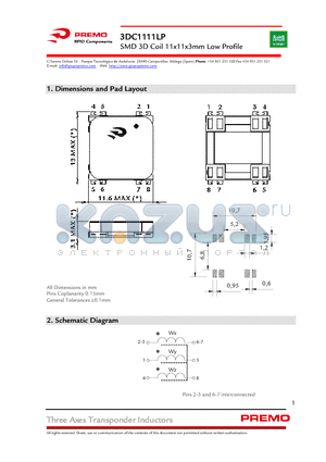 3DC11LP-0345J datasheet - SMD 3D Coil 11x11x3mm Low Profile