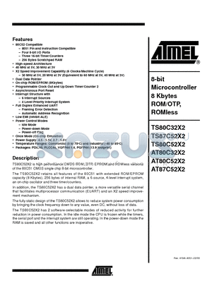 AT80C52X2ZZZ-RLTUL datasheet - 8-bit Microcontroller 8 Kbytes ROM/OTP, ROMless