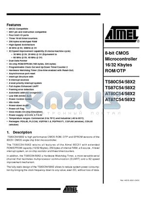 AT80C54 datasheet - 8-bit CMOS Microcontroller 16/32 Kbytes ROM/OTP