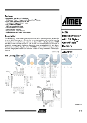 AT80F52-20JC datasheet - 8-Bit Microcontroller with 8K Bytes QuickFlash Memory