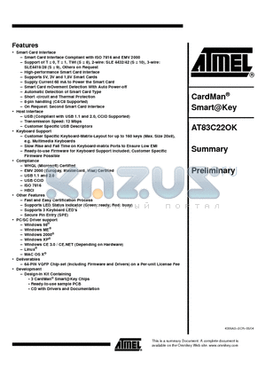 AT83C22OK datasheet - Smart Card Interface Compliant with ISO 7816 and EMV 2000