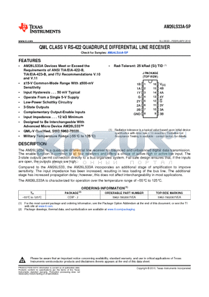 AM26LS33A-SP datasheet - QML CLASS V RS-422 QUADRUPLE DIFFERENTIAL LINE RECEIVER