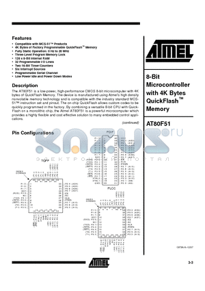 AT80F51-12JC datasheet - 8-Bit Microcontroller with 4K Bytes QuickFlash Memory