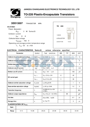 3DD13007 datasheet - TRANSISTOR