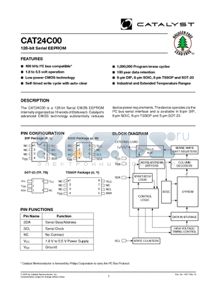 CAT24C00TPITE13 datasheet - 128-bit Serial EEPROM