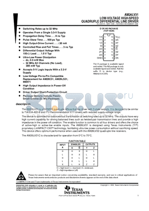 AM26LV31NS datasheet - LOW-VOLTAGE HIGH-SPEED QUADRUPLE DIFFERENTIAL LINE DRIVER