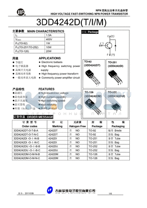 3DD4242DI-O-I-N-B datasheet - HIGH VOLTAGE FAST-SWITCHING NPN POWER TRANSISTOR