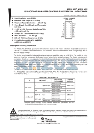 AM26LV32CNSR datasheet - LOW-VOLTAGE HIGH-SPEED QUADRUPLE DIFFERENTIAL LINE RECEIVER