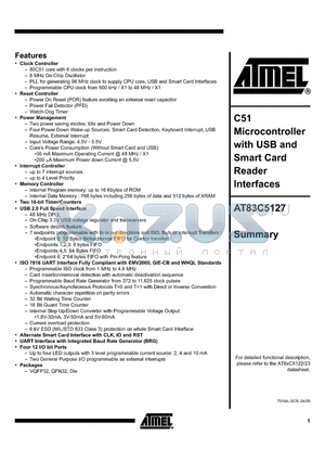 AT83C5127XXX-RATIM datasheet - MICROCONTROLLER WITH USB AND SMART CARD READER INTERFACES