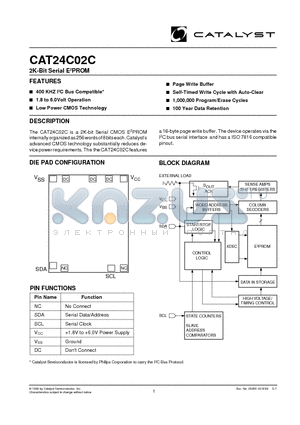 CAT24C02C datasheet - 2K-Bit Serial E2PROM