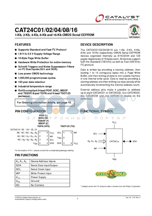 CAT24C02TDI-GT3 datasheet - 1-Kb, 2-Kb, 4-Kb, 8-Kb and 16-Kb CMOS Serial EEPROM