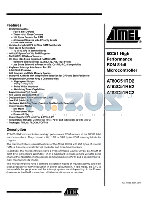 AT83C51RC2 datasheet - 80C51 High Performance ROM 8-bit Microcontroller