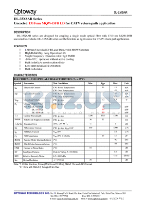 DL-3358AR-XTS datasheet - Uncooled 1310 nm MQW-DFB LD for CATV return path application