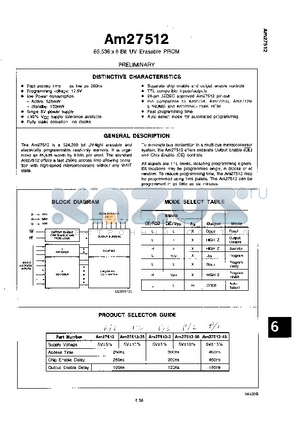 AM27512-30DL datasheet - 65,536x8-Bit UV Erasable PROM