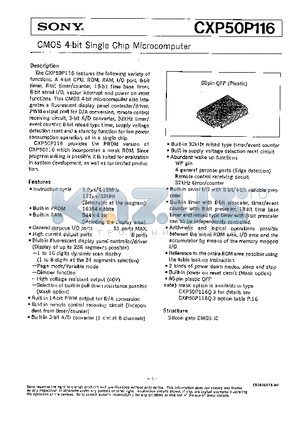 CXP50P116 datasheet - CMOS 4-bit Single Chip Microcomputer