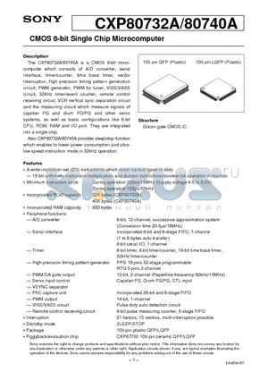 CXP80740A datasheet - CMOS 8-bit Single Chip Microcomputer