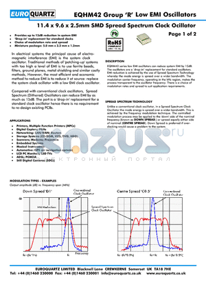 3EQHM42-AT-32.768R-C0.5 datasheet - 11.4 x 9.6 x 2.5mm SMD Spread Spectrum Clock Ocillator